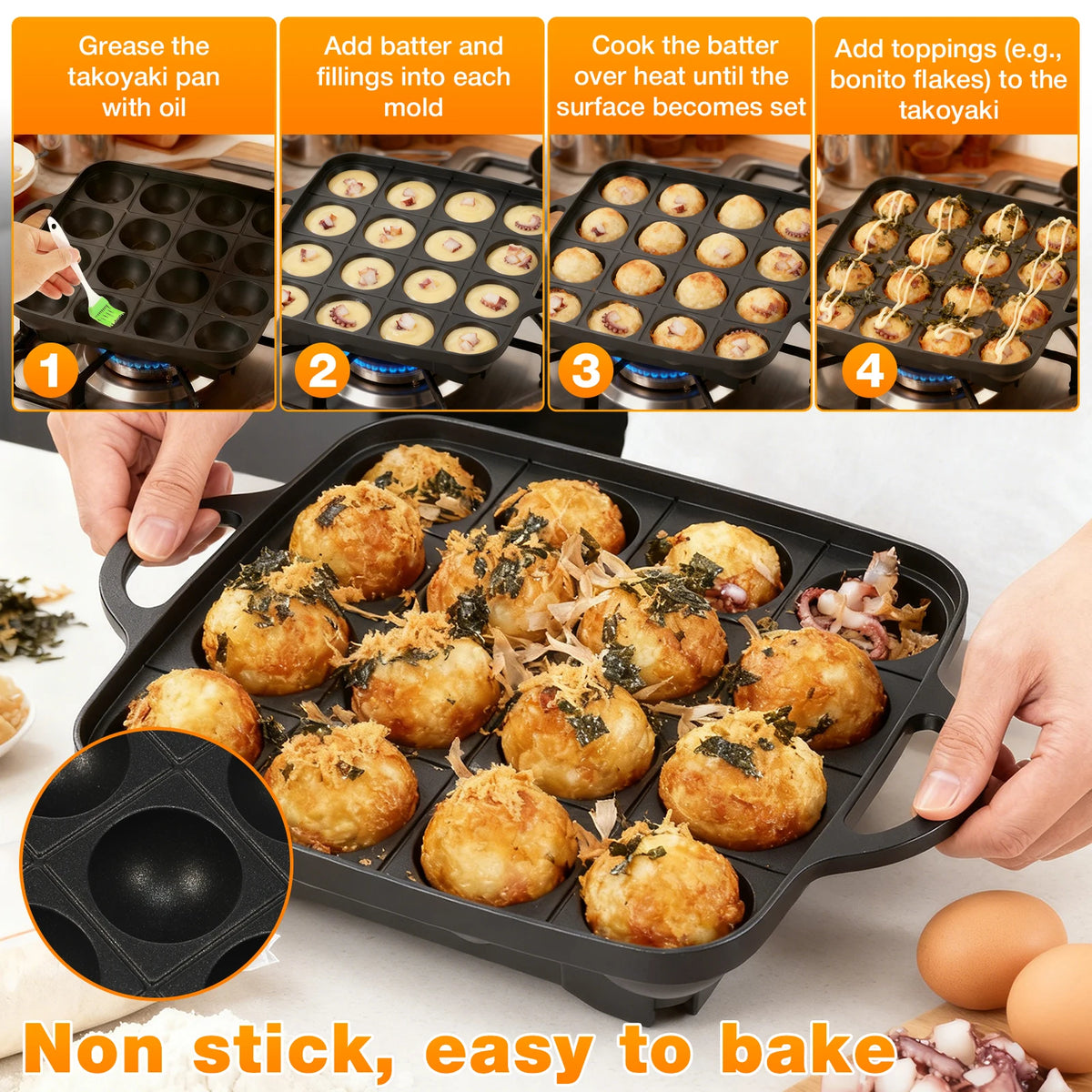 Takoyaki Pan 16 Hole Octopus Ball Maker Cooking Plate for Gas Stove Authentic Osaka Street Food Cooker Takoyaki Maker for Baking