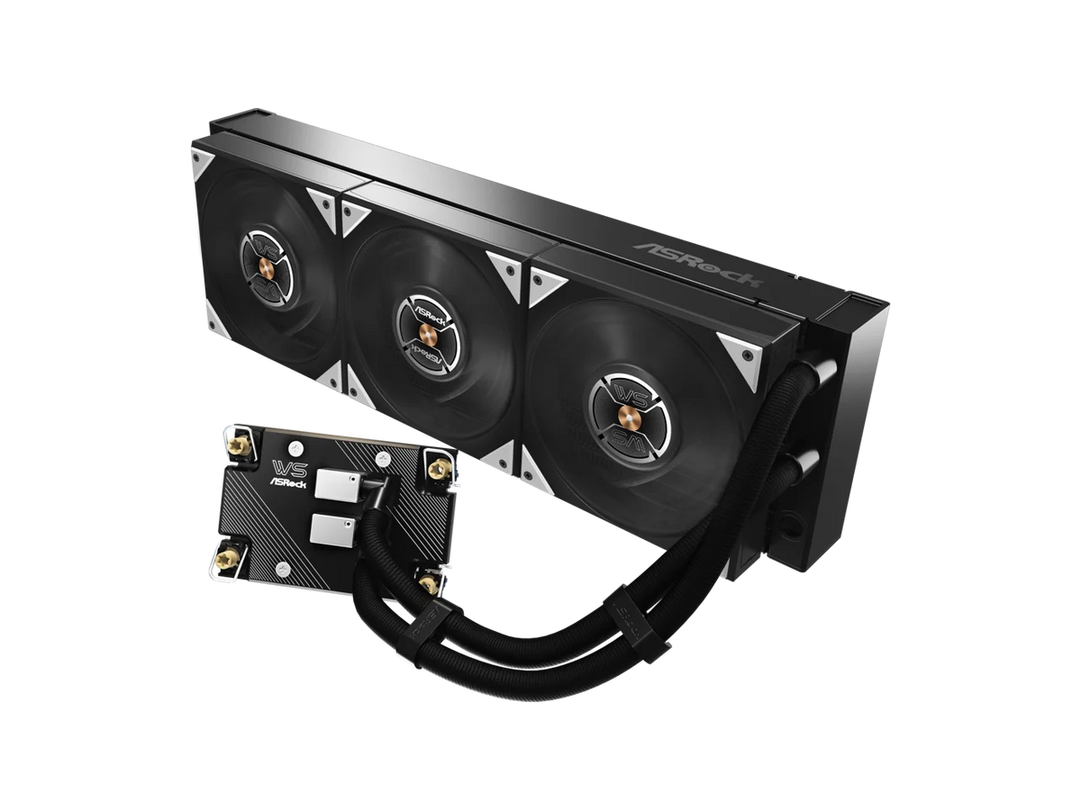 ASRock PG-1300G 1300 W Power Supply ASRock WS XE 360D 360mm AIO Liquid CPU Cooler for Intel Xeon LGA 4677/4710, Dual-Pump Redundancy with Buzzer Alarm, Brazed Full-Copper Cold Plate, IP54-Rated Fans,