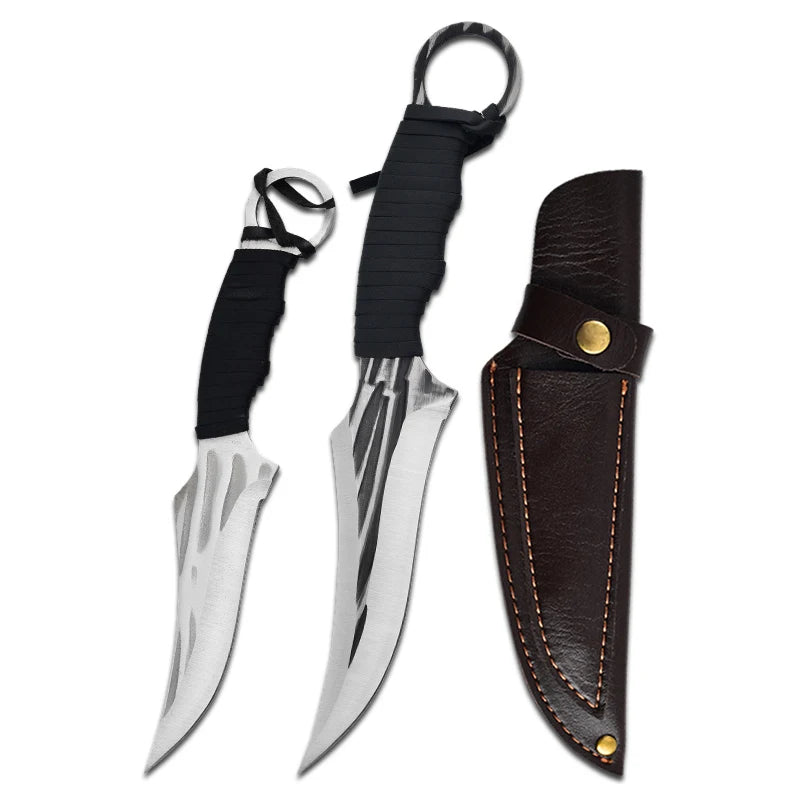 Forged 2pcs/set Boning Knife Kitchen Meat Cleaver Chef Knife Butcher Knife Barbecue Fishing Cutting Tools with Sheath