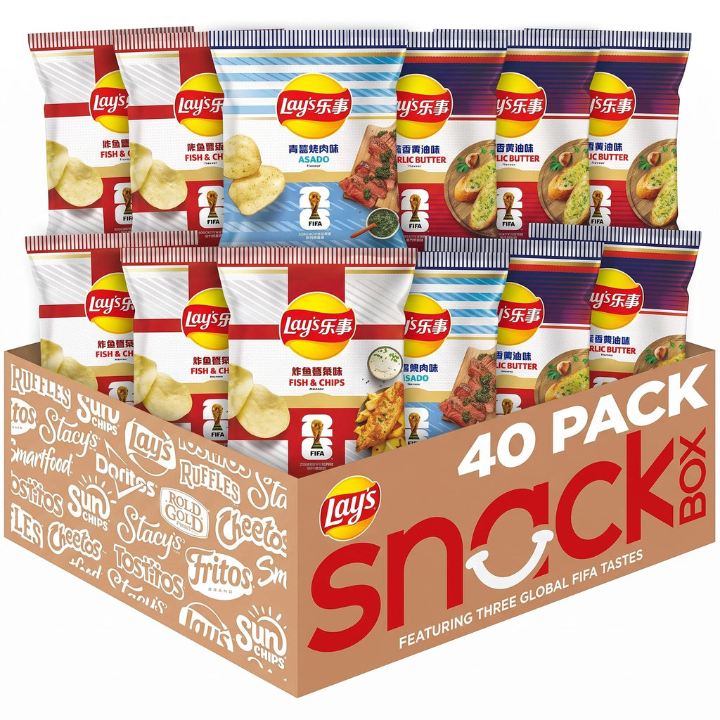 Lay's 2026 FIFA World Cup Limited Edition Potato Chips (BBQ, Fish, Garlic Butter Flavors) - 2.47 Oz X 22 Bags (Assorted Flavors)