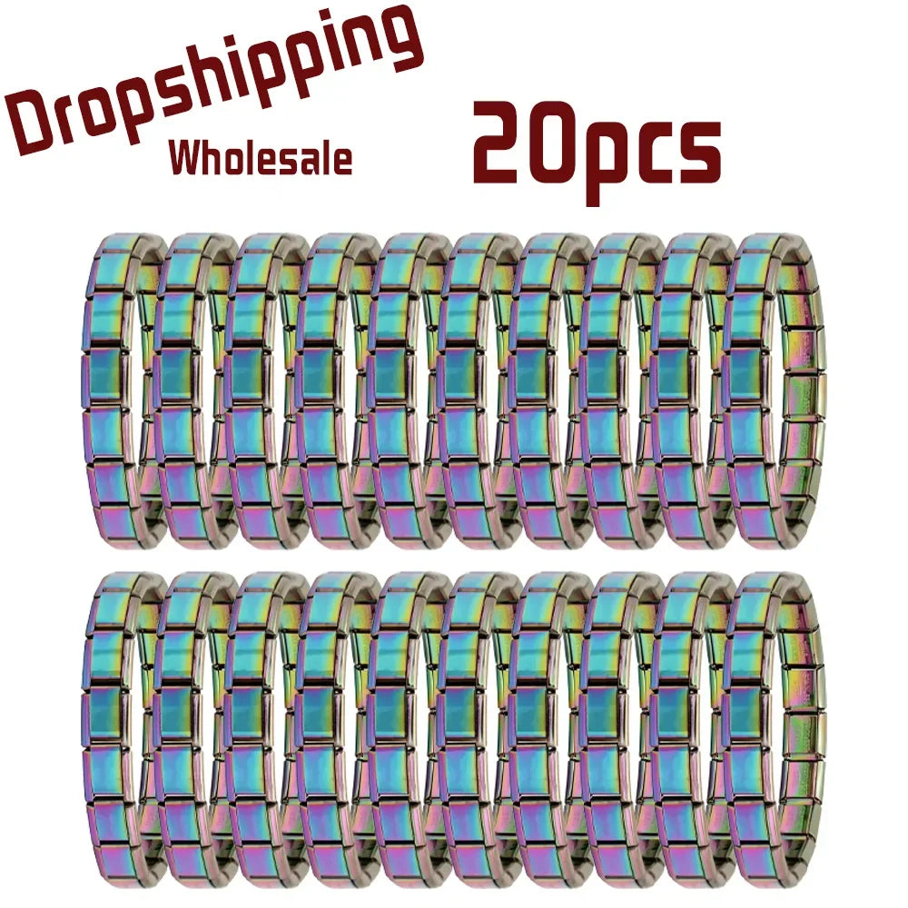 20pcs Wholesale Charms Italian Stainless Steel 9mm Colorful Style Elastic Bracelet Woman Men DIY Making Gift Bulk Dropshipping