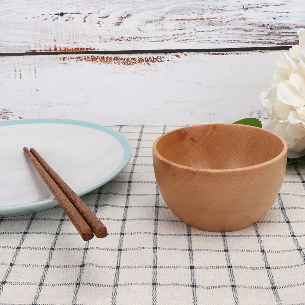 Multi Purpose Wooden Rice Bowl Whole Carved Smooth Soup Bowl Round edge Thickened Wood Tableware Soup Meal
