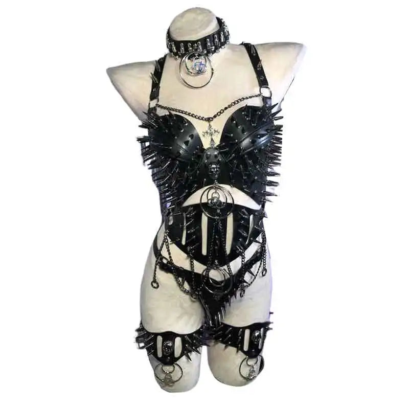 DIY E-Girls Harajuku 90s Y2K Halter Camisole TOPS Grunge Eco Emo Goth Hand Made Punk Rock Chain PU Leather Gothic