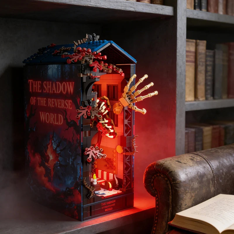 Strangered Story Upside Down Vecna Monster House Book Nook Kit Building Blocks 3D Puzzle Bookshelf LED Bricks Toys For Kids Gift