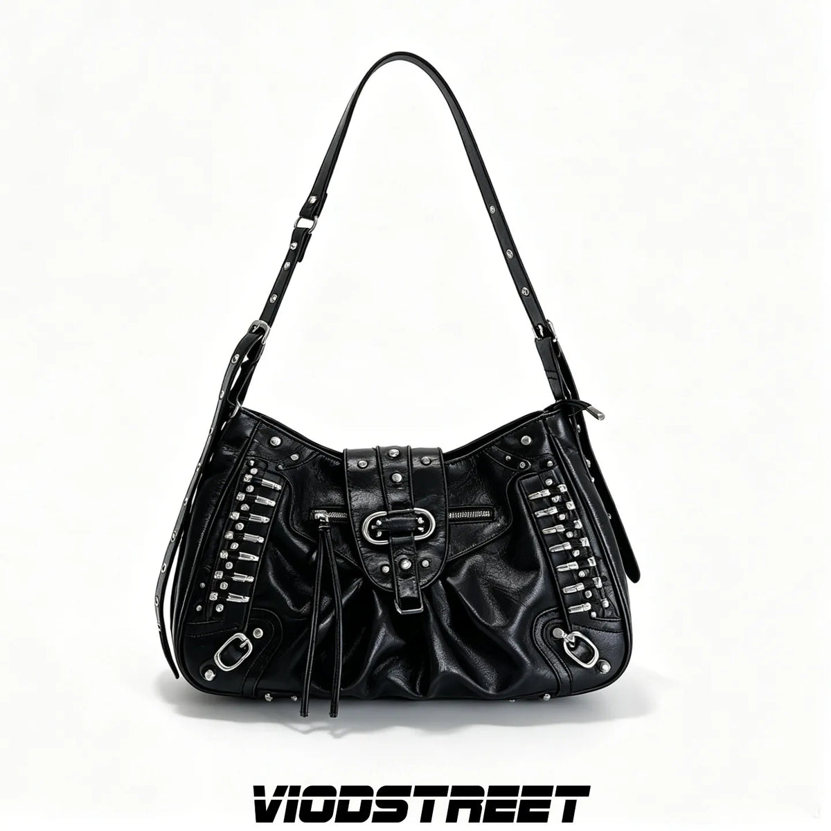 Punk Locomotive Bag Black Large Capacity Punk Tote Rivet Shoulder Bags for Women's Crossbody Bag