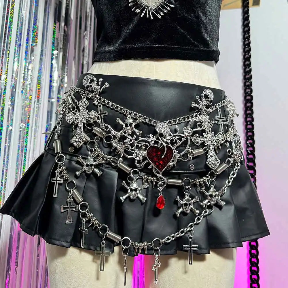 Emo Gothic Skirts Punk Rock Street Wear E-Girls Y2K Vegan Leather Goth Glitch Core Pin Eco Heart Kawaii Skull Grunge Harajuku