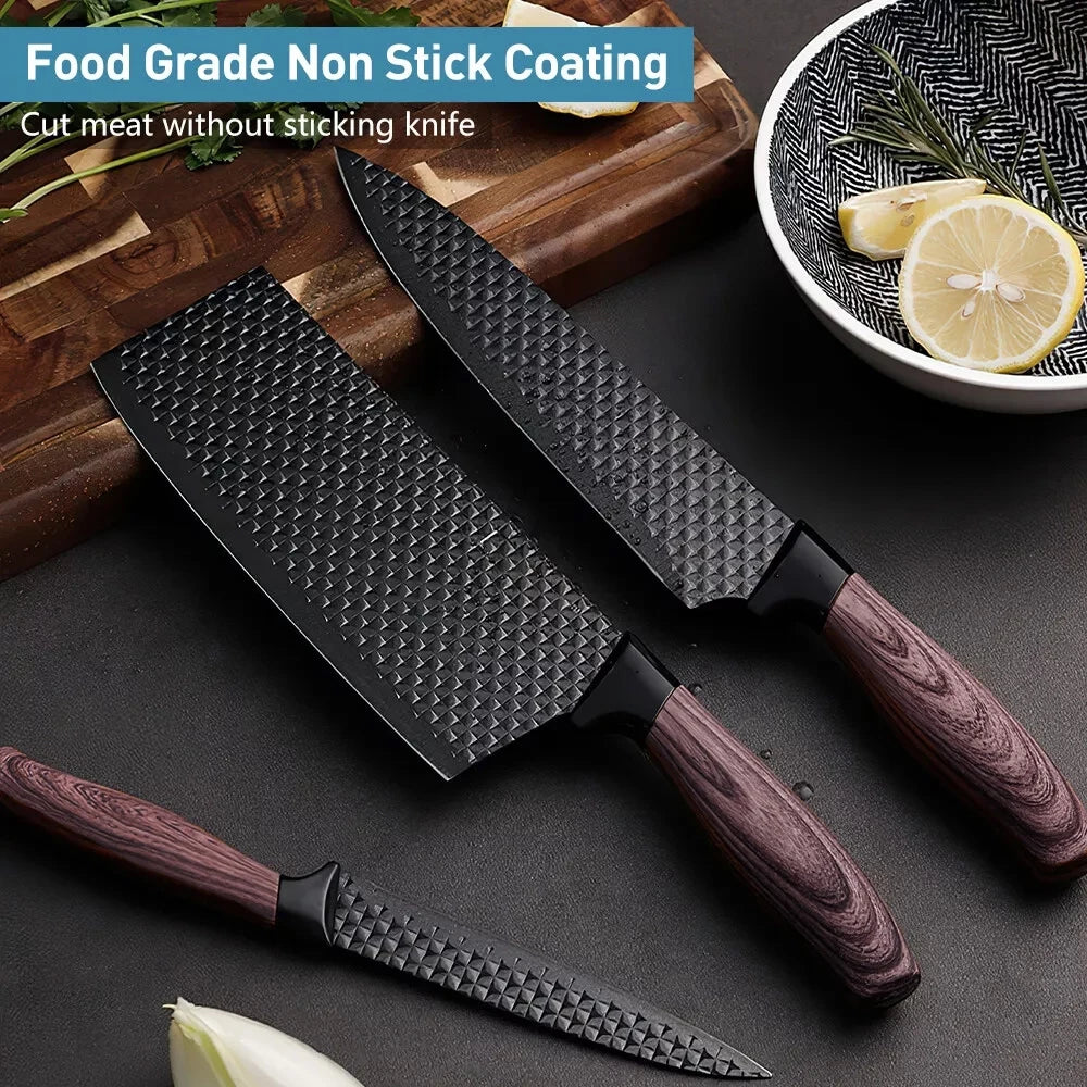 Professional 6-piece kitchen knife set hammer-textured sharp cutting blade meat and salmon slicing knife, kitchen cooking knives