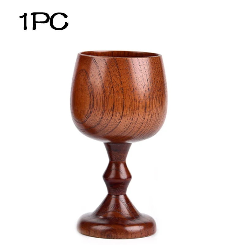 Handmade Natural Spruce Wood Goblet Cup Environmental Classical Wine Glass Round Red Wine Teapcup Solid Wooden Goblets Drinkware