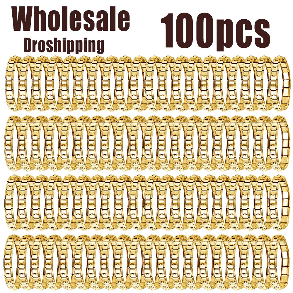 100pcs Italian Charm Stainless Steel 9mm Colorful Style Elastic Bracelet for Woman Men DIY Making GIft Dropshipping Wholesale