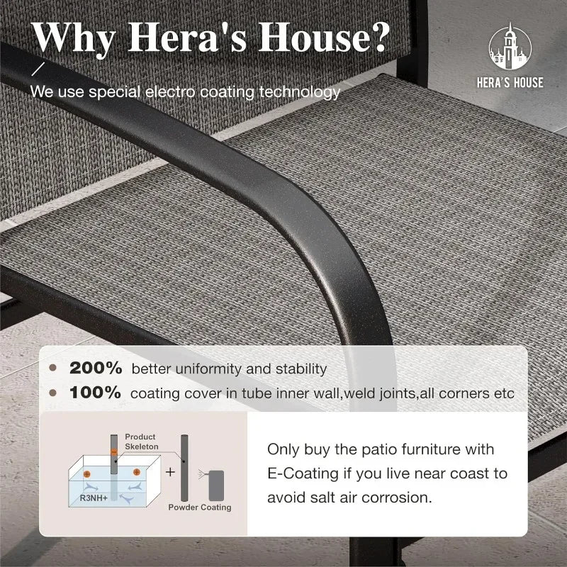 HERA'S HOUSE Patio Table and Chairs for 6, 7 Pieces Outdoor Deck Dining Sets, Wood-Like Rectangular Metal Table Set with Chairs