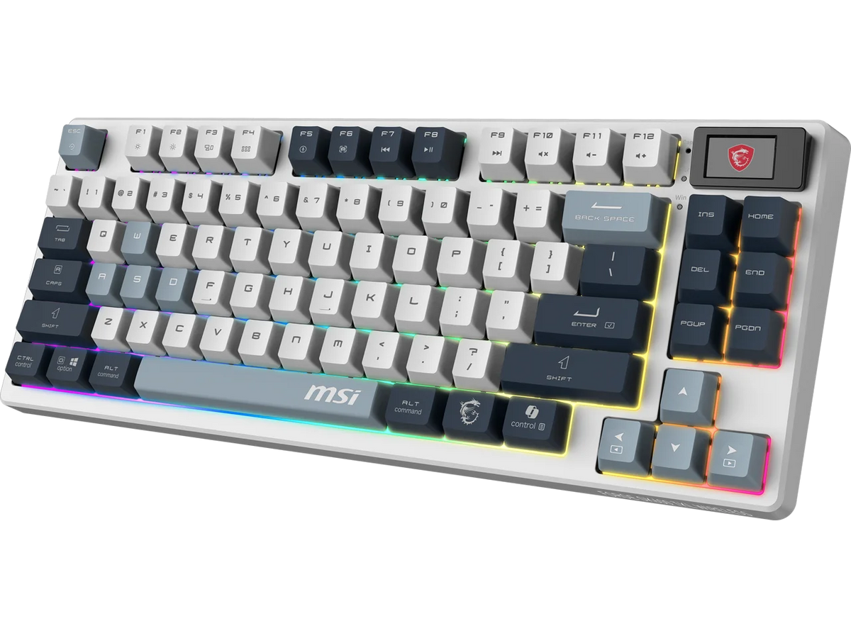 MSI Forge GK600 TKL Wireless Gaming Keyboard - Mechanical Linear Switches, Dye-Sublimated PBT Keycaps, Anti-Slip Base, RGB, USB 2.0, Bluetooth, 2.4 GHz - White