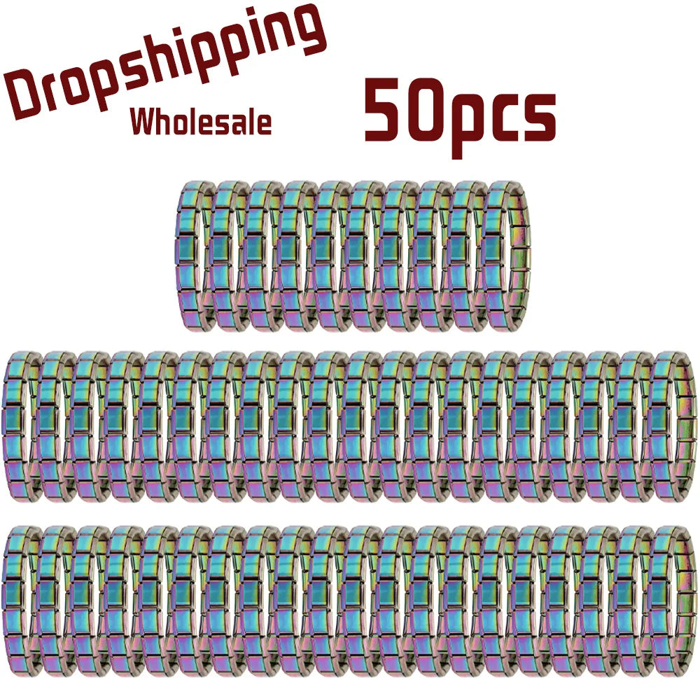 50pcs Italian Charm Stainless Steel 9mm Colorful Style Elastic Bracelet for Woman Men DIY Making GIft Dropshipping Wholesale