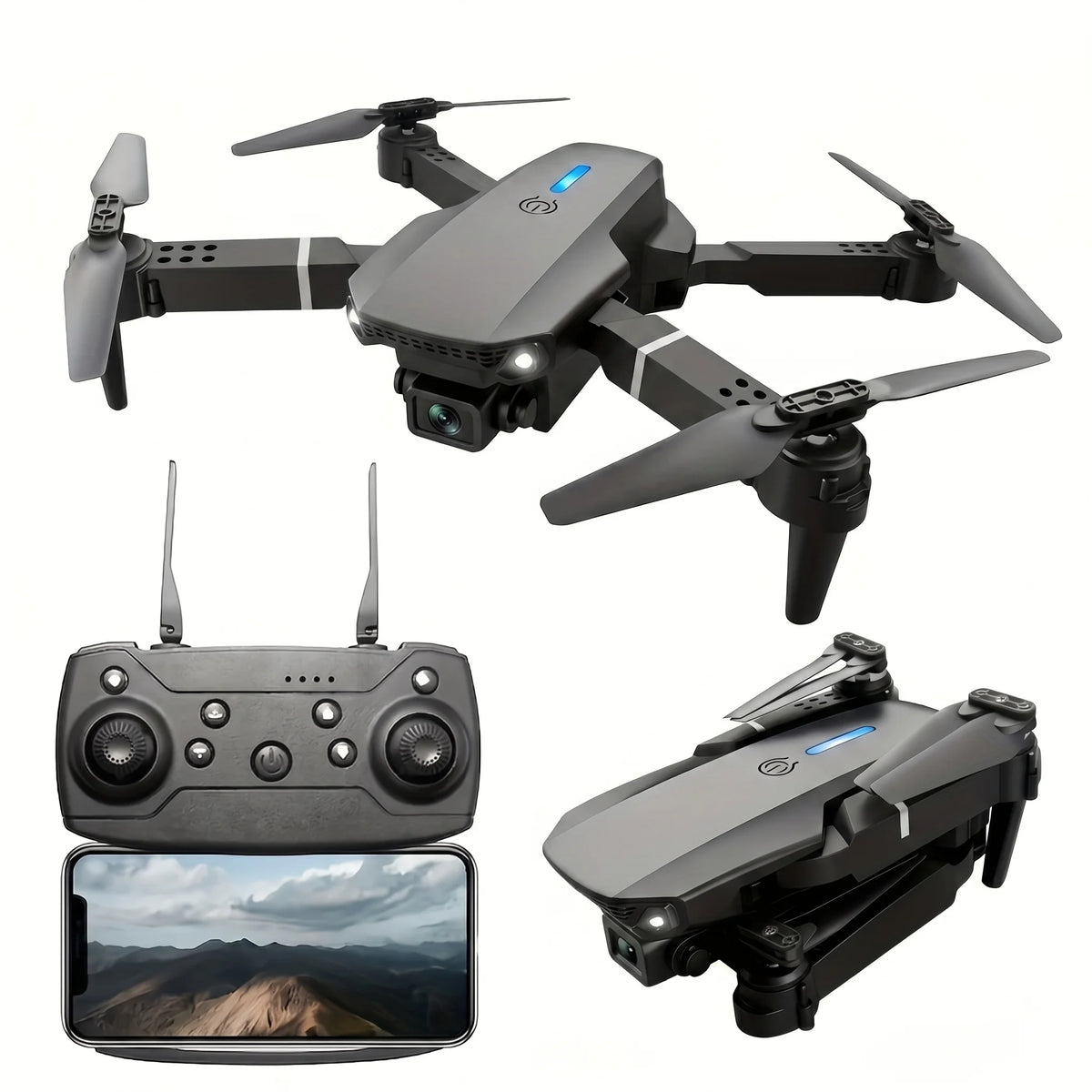 2026 Upgraded E88 PRO MAX Foldable Drone with Dual Cameras, 8K Screen Remote Control, Extra Batteries, One Key Return, Portable RC Quadcopter for Adult Beginners, Black Friday Christmas Holiday Gift