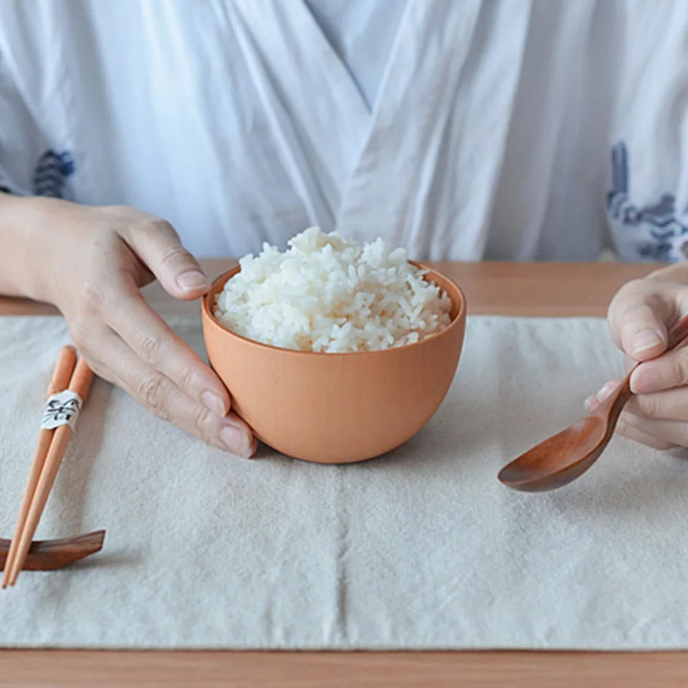 Multi Purpose Wooden Rice Bowl Whole Carved Smooth Soup Bowl Round edge Thickened Wood Tableware Soup Meal