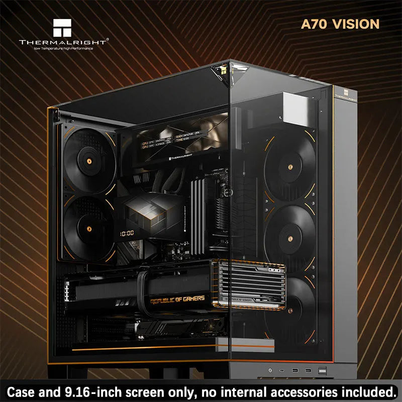 هيكل الحاسب المكتبي للألعاب Thermalright A70 بتصميم بانورامي بدون أعمدة - ألواح زجاجية من ثلاث جهات / يدعم تبريد مائي بحجم 360 مم