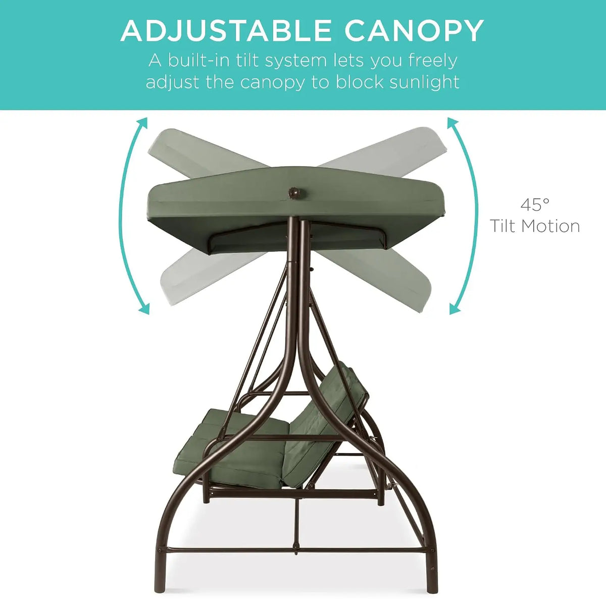 3-Seat Outdoor Large Converting Canopy Swing Glider, Patio Hammock Lounge Chair for Porch, Backyard w/Flatbed,, Customized