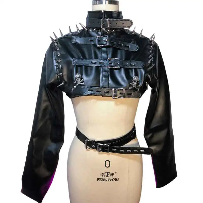 Gothic T-Shirt with spikes for Teen Girls Emo Skull Harajuku Style Long-Sleeve Punk Rock Kawaii Grunge Studded Rivet Design E-G