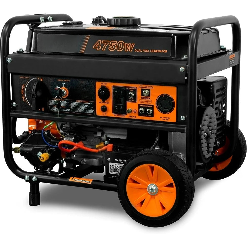 4750Watt 120V/240V Dual Fuel Portable Generator with Wheel Kit and Electric Start DF475T