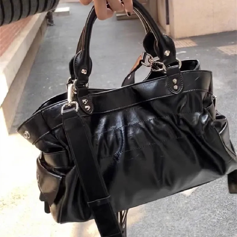 Women's Y2k Studded Punk Vintage Shoulder Purse PU Leather Gothic Rivet Handbag Waist Bag Luxury Underarm Bags with Spikes