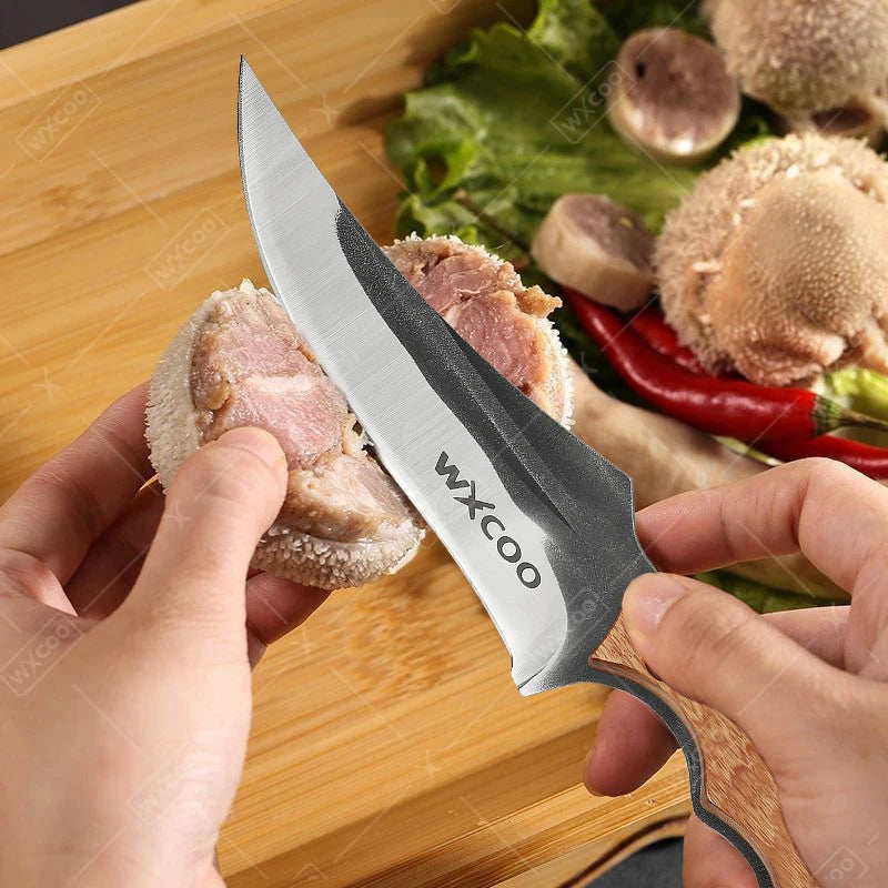 WXCOO Stainless Steel Forged Butcher Knife Wooden Handle Kitchen Meat Cleaver Multifunctional Fruit Knife Boning Knife
