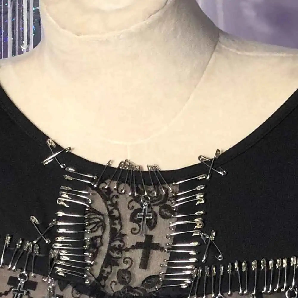 Harajuku Teen Punk Rock DIY E-Girls Gothic T-Shirt Emo Y2K TOPS Cross Grunge Kawaii Eco Goth Hand Made Pin 90s Rave Outfits