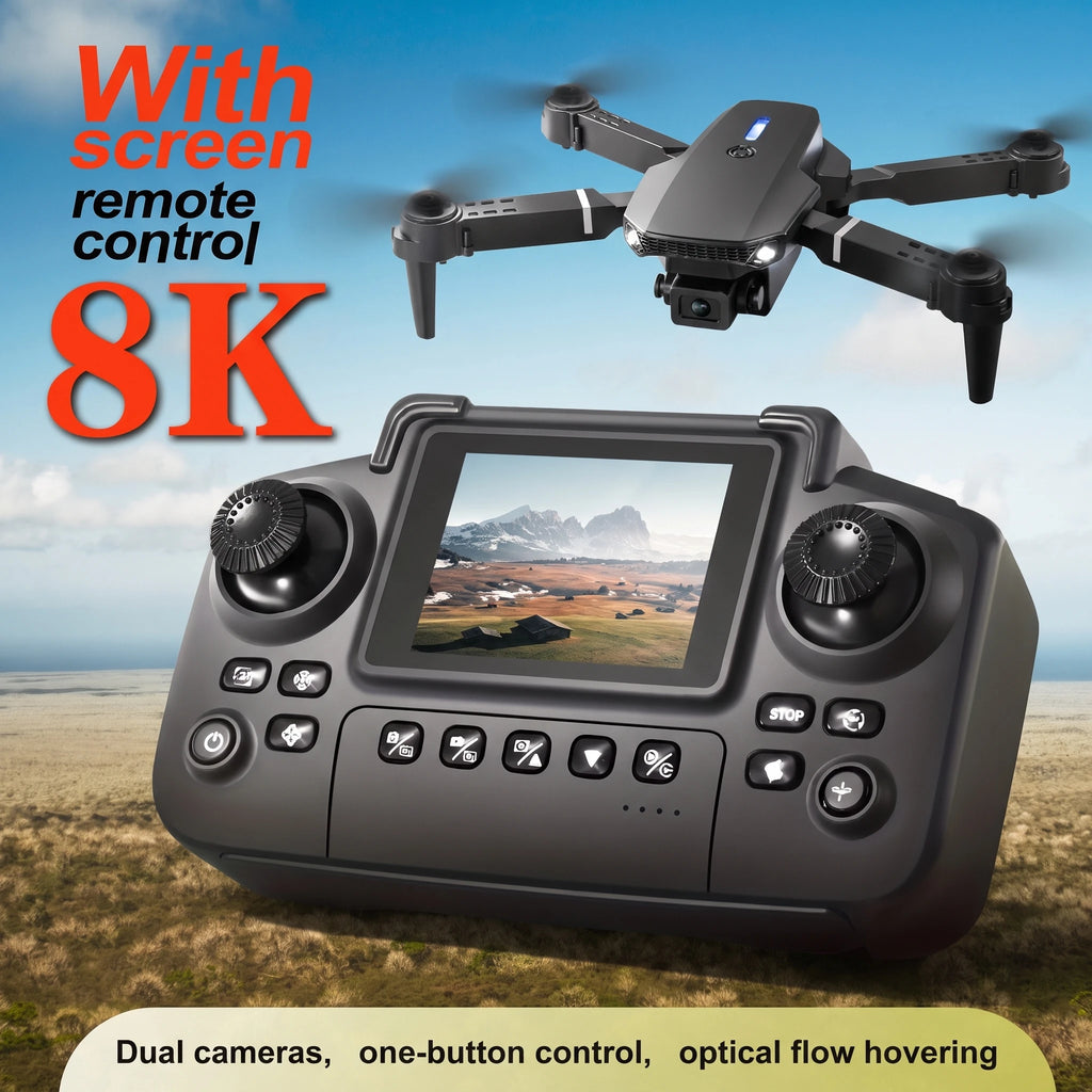 2026 Upgraded E88 PRO MAX Foldable Drone with Dual Cameras, 8K Screen Remote Control, Extra Batteries, One Key Return, Portable RC Quadcopter for Adult Beginners, Black Friday Christmas Holiday Gift
