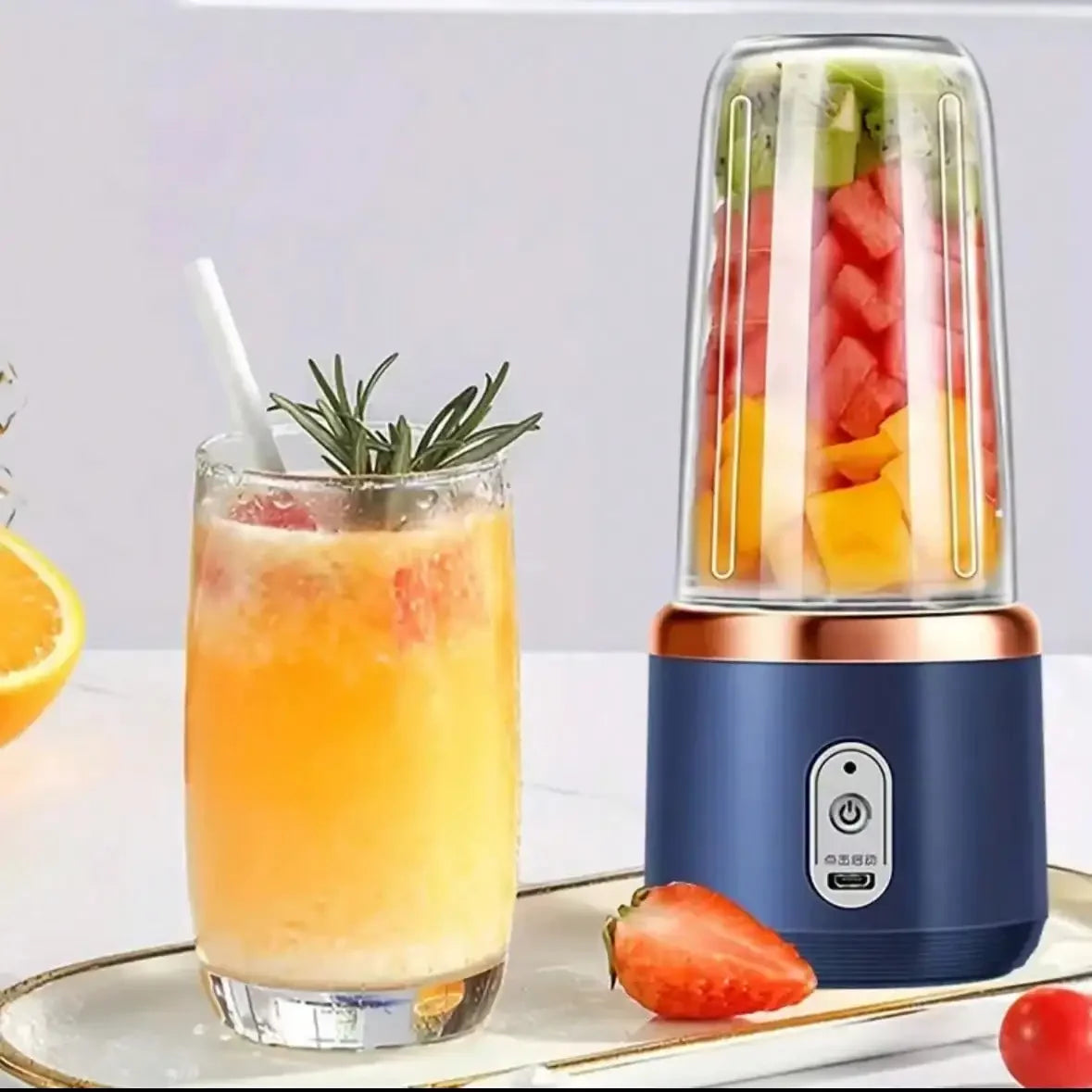 Compact Mini Portable Juicer Cup - Citrus Juicers With Fruit Squeezer, Food Mixer, Ice Crusher, And Charging Function - Multi-Functional, Easy To Clean, And Space-Saving Design