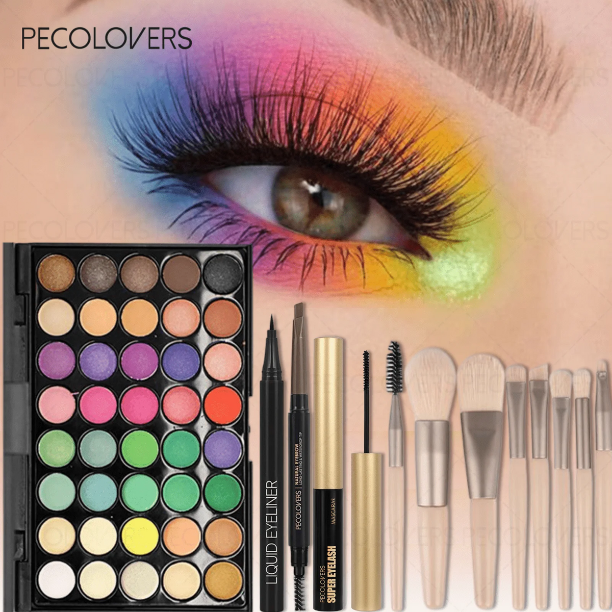 12PCS All-in-One Eye & Brow Makeup Set, 40 Shades Vibrant Color Eyeshadow Palette, Natural 3D Eyebrow Pencil, Quick-Dry Liquid Eyeliner, Volumizing Curling Mascara with Makeup Brushes, Waterproof Sweat-proof, Blendable Matte Shimmer Eyeshadow Kit