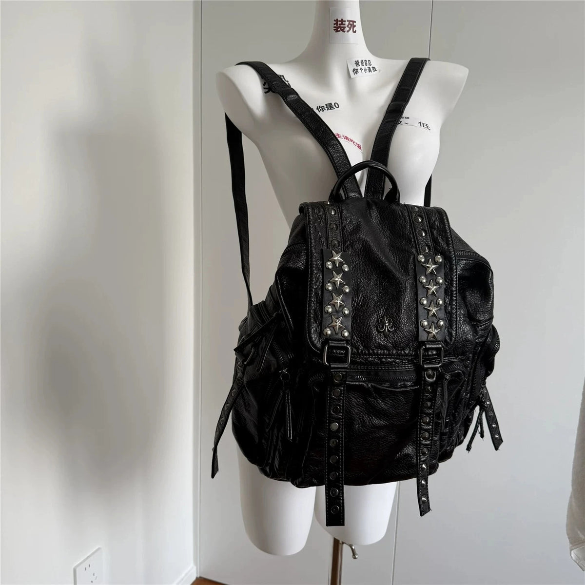 Black Punk Style Backpack Cross Rivet Backpack Unique Retro Goth Backpacks Large Capacity Commuter Bag