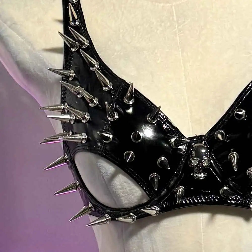 Y2K Halter Camisole TOPS Grunge Skull Studded Rivet E-Girls Kawaii Gothic Punk Rock Harajuku Goth Street Wear Emo Trendy