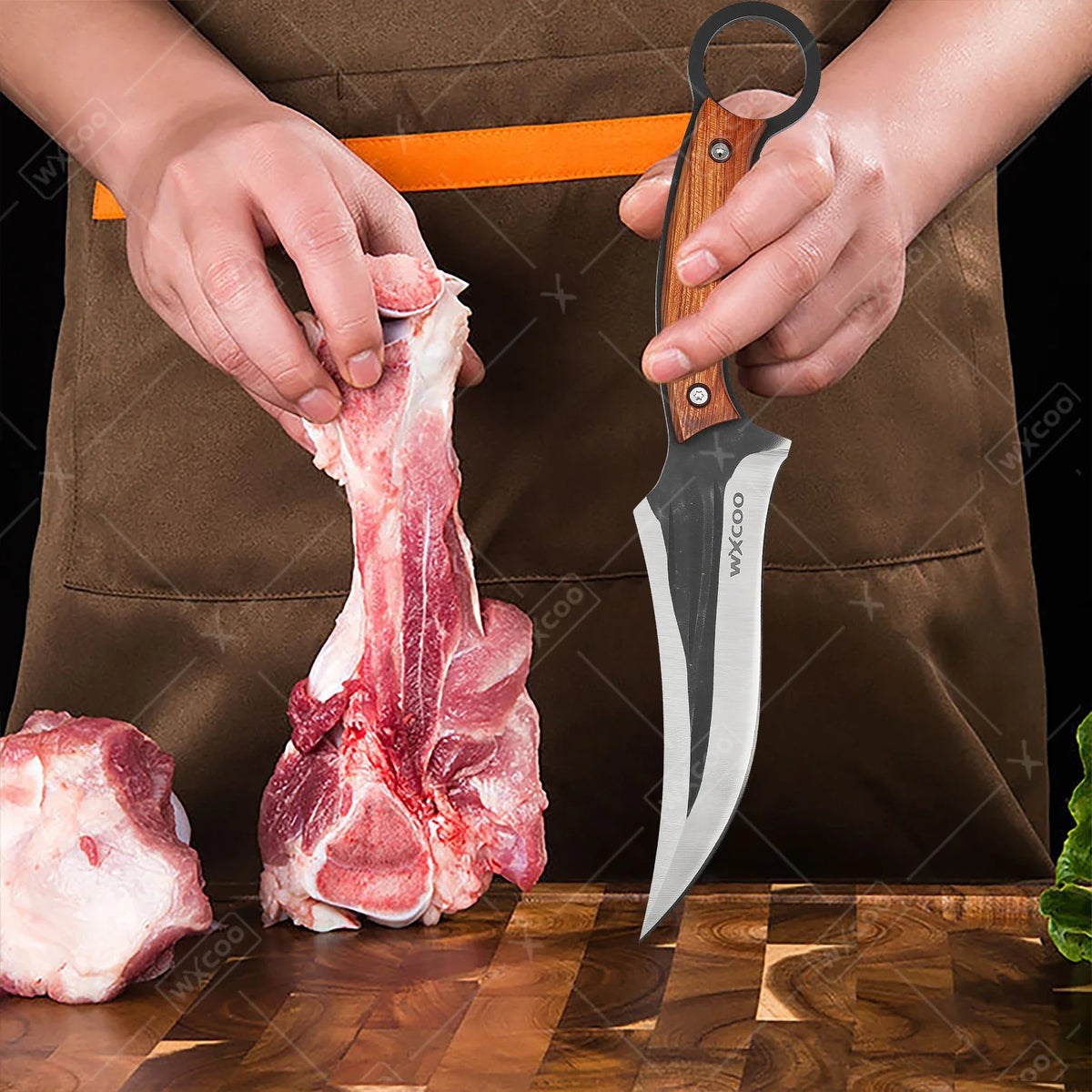 WXCOO Stainless Steel Forged Butcher Knife Wooden Handle Kitchen Meat Cleaver Multifunctional Fruit Knife Boning Knife