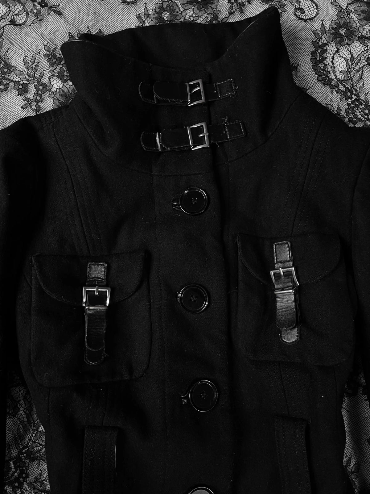 Retro Slim Fit Straight Tube High Neck Short Jacket Women Y2k Gothic Casual Jacket Harajuku High Street Button Black Coats