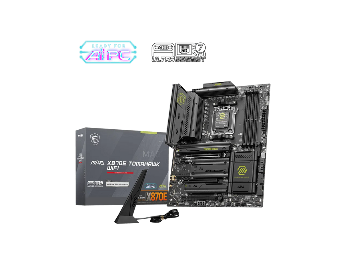 MSI MAG X870E TOMAHAWK WIFI Motherboard, ATX - Supports AMD Ryzen 9000 / 8000 / 7000 Processors, AM5 - 80A SPS VRM, DDR5 Memory Boost 8400+ MT/s (OC), PCIe 5.0 x16, M.2 Gen5, Wi-Fi 7, 5G LAN