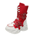 New Rock Platform Y2K Boots Women Summer 2026 Gothic Metal Star Belt Buckle Thick Sole Mid Calf Boots Woman Designer Punk Shoes