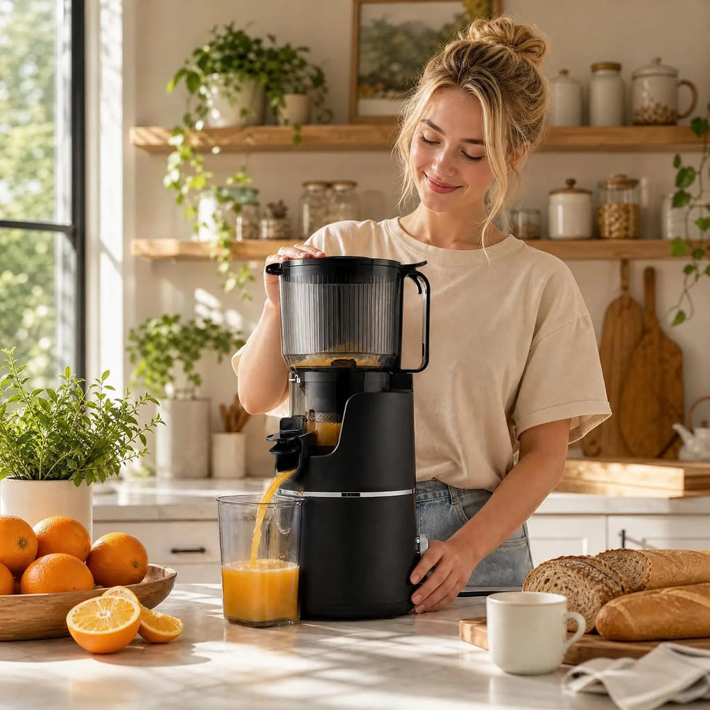 Tacleekii Fruit Juicer Cold Press Juicer Machines Easy Clean for Fruits Greens Home Kitchen Dishwasher-Safe Parts, 5ft Cord Prep Safety Lock