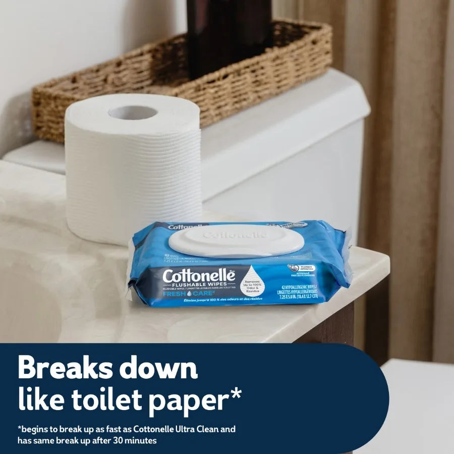 2pk Flushable Wet Wipes, Total 42ct Gentle Disposable Cleansing Wipes for Bathroom Personal Care