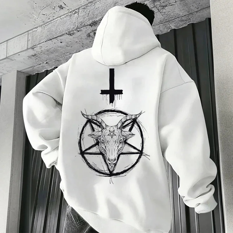 666 Symbol Male Autumn Winter Pullover Casual Top Tracksuit Demonic Print Men's Hoodies 2025 Streetwear Gothic Satan Sweatshirt