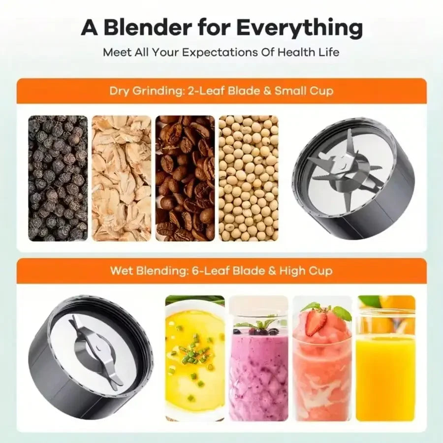 Blender Complementary Food Maker, Milkshake And Smoothie Juicer, 15 Piece Kitchen Personal Blender & Grinder Set, Smoothie Maker With 4 Portable Blending Cups, Nutritional Recipes,304 Stainless Steel