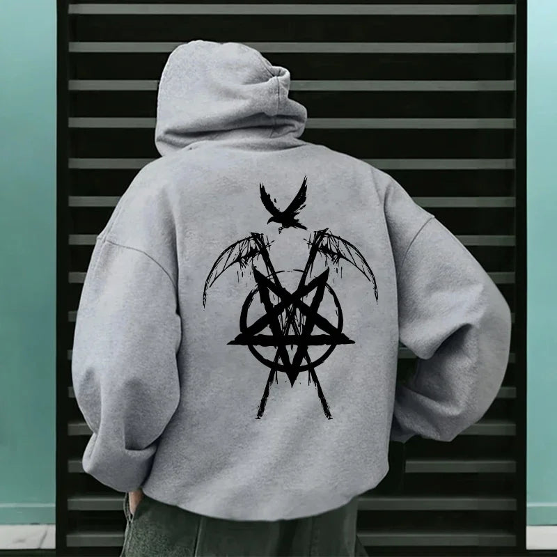 2025 Trendy Mens Hooded Sweatshirts Satan Pentagram Print Autumn Winter Casual Sportswear Urban Fashion Hoodies Male Top Outwear