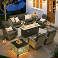 9 Pieces Patio Furniture Set, Outdoor Wicker Sofa Couch with Swivel Glider Chairs Fire Pit Table, Modern Deep Seat, Customized