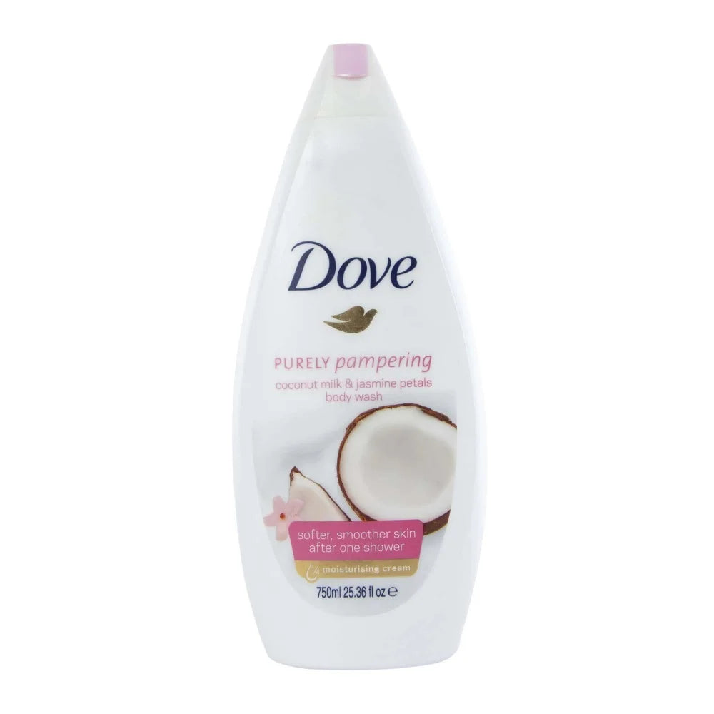 DOVE 2 Pcs Body Wash 750ML Moisturizing Evening Shampoo Purely Pampering Body Skin Cleans Cucumber Lotus Flower Coconut Milk