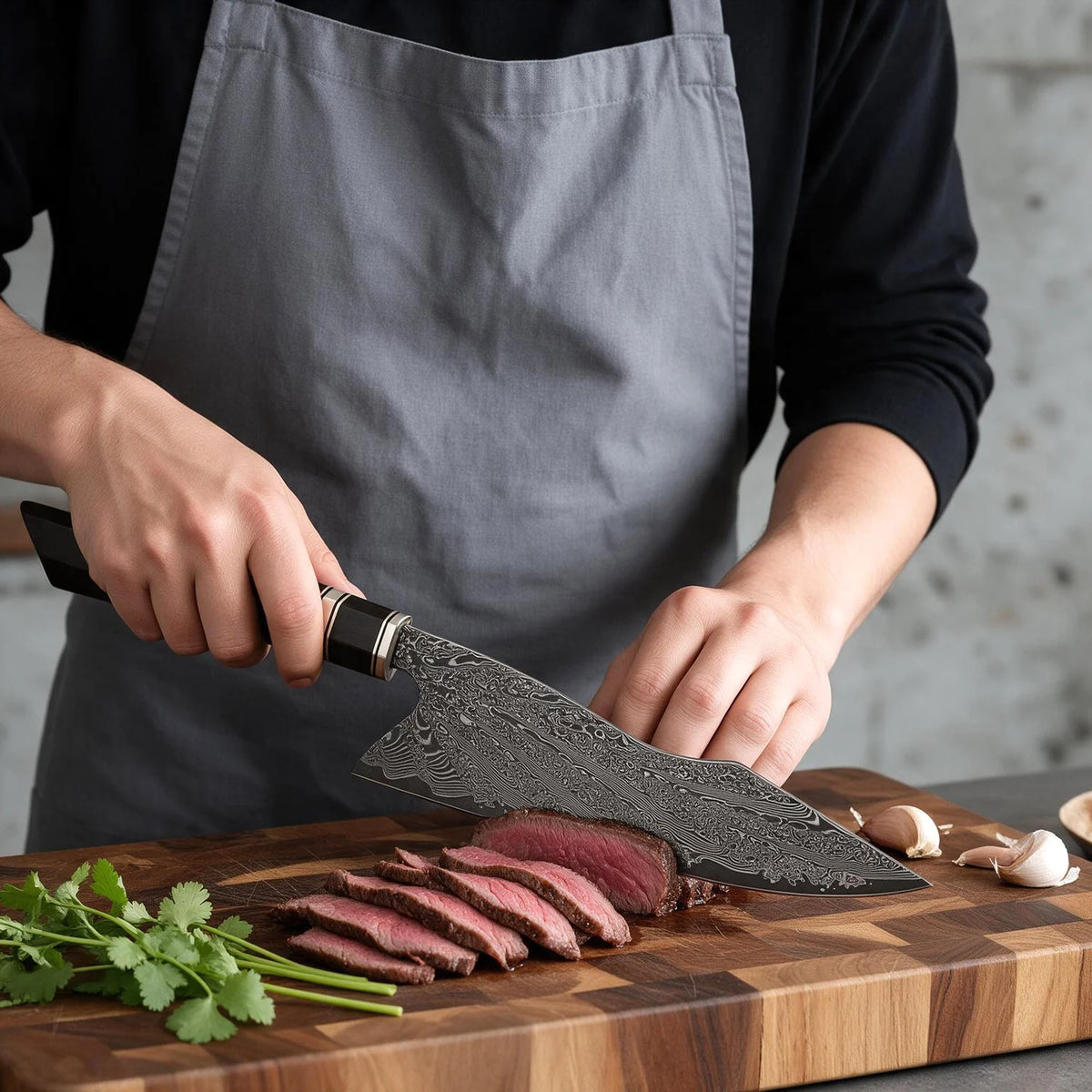 XITUO 8" Damascus Steel Chef Knife, Ultra Sharp Japanese Kitchen Chopper & Meat Cleaver with Octagonal Black Rosewood Handle