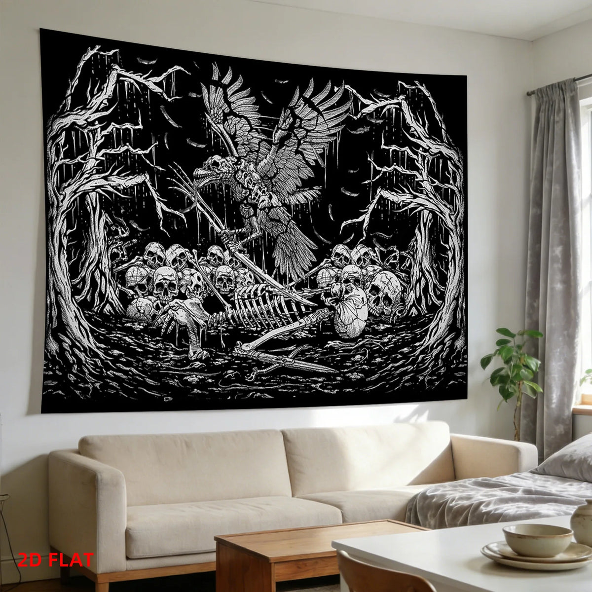 Gothic Skeleton Tapestry Wall Hanging Halloween Spooky Dark Academia Macabre Raven Skull Polyester Backdrop Decoration