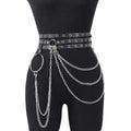 Punk Gothic Adjustable Multi‑layer PU Leather Waist‑leg Harness Belt with Chain Decor for Women, Street‑style Body Chain Accesso
