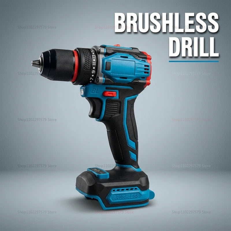 Brushless Cordless Electric Drill and Screwdriver 2-Speed Impact Power Tool for Home DIY and Professional with NoBattery Use 18v