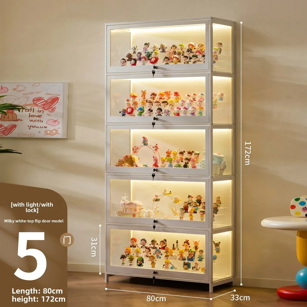 Display Cabinet with Lamp and Lock, Household Living Room Figure Display Cabinet, Multi-Layer Blind Box Storage Cabinet