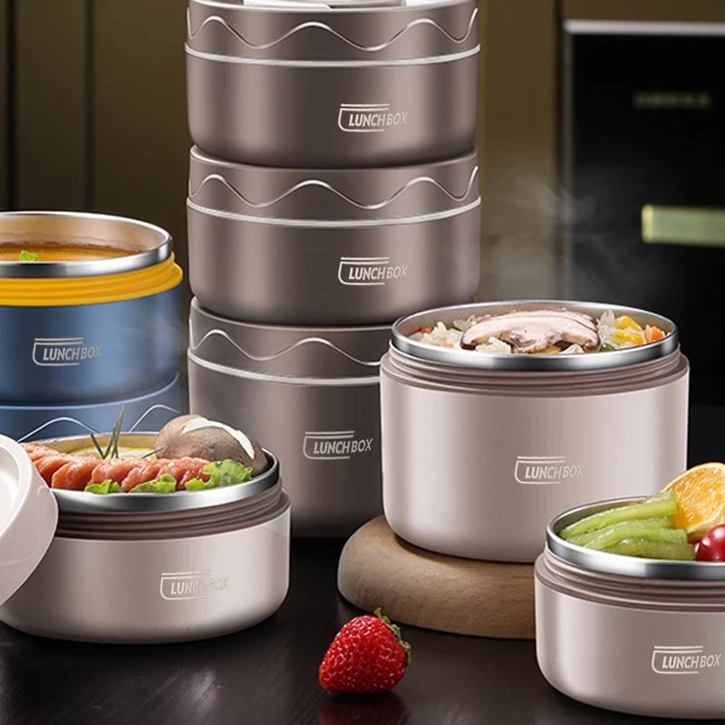 304 Stainless Steel Insulated Lunch Box with Storage Bag Portable Double-layer Covered Lunch Box Office Student Sealed Lunch Box
