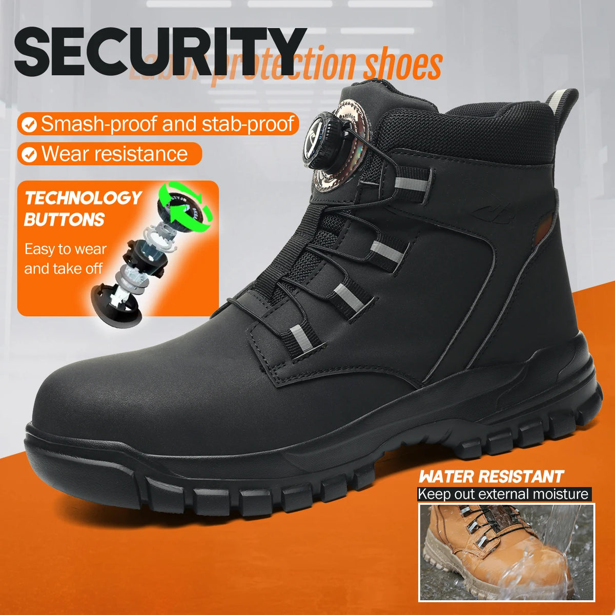 Rotating Button Work Shoes for Men Anti Puncture Protective Boots Sneakers Waterproof Work Safety Shoes Non Slip Steel Toe Shoes