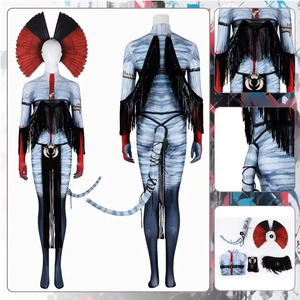 Avatar of Fire Ash Cosplay Varang Costume for Women Jumpsuit Headgear Tails Roleplay Outfits Halloween Carnival Disguise Suit