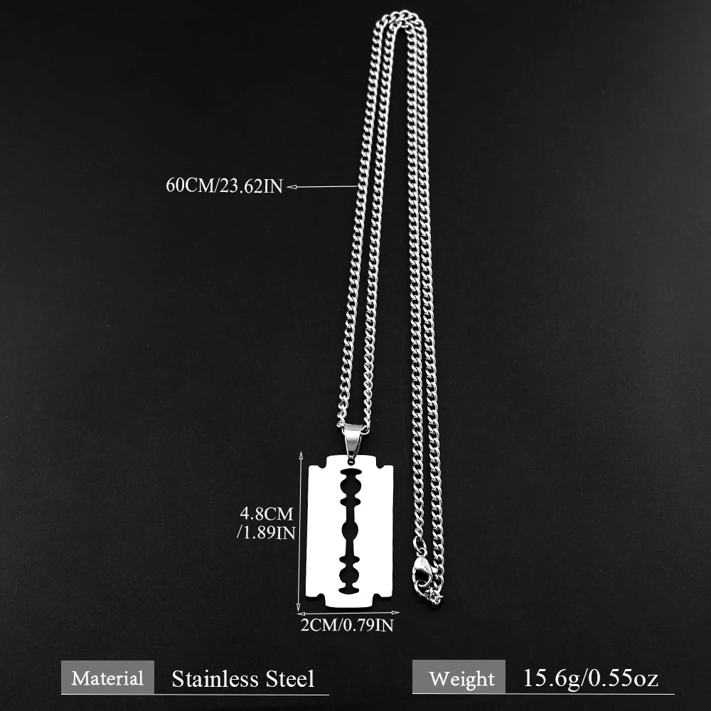 Hiphop Razor Blade Pendant Necklace Men Gothic Punk Stainless Steel Male Knife Double Edge Razorblade Shaver Shape Chain Jewelry